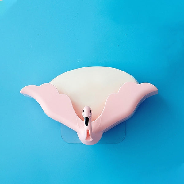 Wall-mounted Toilet Non-perforated Suction Cup Drain Soap Tray Flamingo Soap Box, Random Color Delivery, Flamingo Soap Box