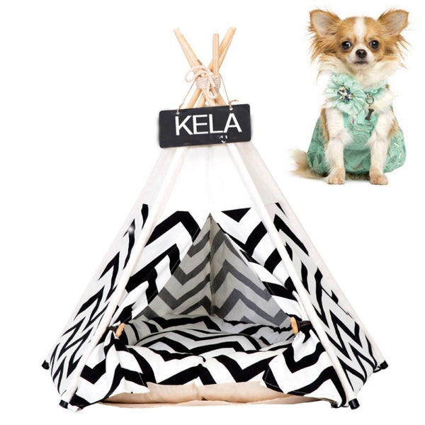 Striped Pattern Pet Tent Bed with Cushion, Small 40×40×50cm, Medium 50×50×60cm, Large 60×60×70cm