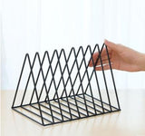 Triangle Simple Iron Metal Desktop Storage Rack Shelf File Magazine Bookend Office Rack Stationery Organizer Holder, Storage Rack  Black