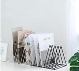 Triangle Simple Iron Metal Desktop Storage Rack Shelf File Magazine Bookend Office Rack Stationery Organizer Holder, Storage Rack  Black