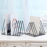 Triangle Simple Iron Metal Desktop Storage Rack Shelf File Magazine Bookend Office Rack Stationery Organizer Holder, Storage Rack  Black