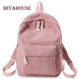 Soft Fabric Backpack Female Corduroy Design School Backpack for Teenage Girls Women