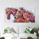 Two Horses Watercolor Decorative Oil Painting Living Room Decoration Painting Frameless Core, 20 x 40 cm, 30 x 60 cm, 40 x 80 cm, 50×100 cm