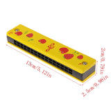 Wooden 16-holes Double-row Harmonica for Beginners, Yellow cherry, Green snail, Pink note, Blue fish, Blue giraffe