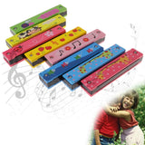 Wooden 16-holes Double-row Harmonica for Beginners, Yellow cherry, Green snail, Pink note, Blue fish, Blue giraffe