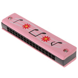 Wooden 16-holes Double-row Harmonica for Beginners, Yellow cherry, Green snail, Pink note, Blue fish, Blue giraffe