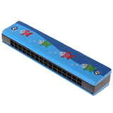 Wooden 16-holes Double-row Harmonica for Beginners, Yellow cherry, Green snail, Pink note, Blue fish, Blue giraffe