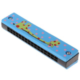 Wooden 16-holes Double-row Harmonica for Beginners, Yellow cherry, Green snail, Pink note, Blue fish, Blue giraffe