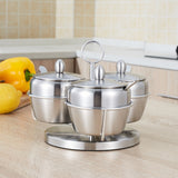 Stainless Steel Three Flavor Rotating Seasoning Pot Set