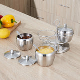 Stainless Steel Three Flavor Rotating Seasoning Pot Set