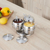 Stainless Steel Three Flavor Rotating Seasoning Pot Set