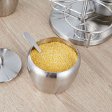 Stainless Steel Three Flavor Rotating Seasoning Pot Set