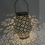 Outdoor Solar Wrought Iron Lantern Garden Decoration Light LED Pendant Lamp, Chrysanthemum Lantern