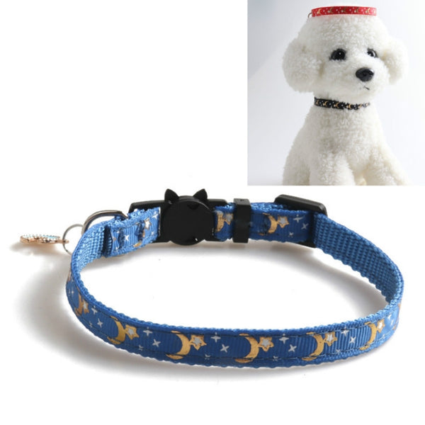 Pet Collar Webbing Cat Collar Star Moon with Pendant, 1x28cm