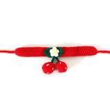 Pet Handmade Knitted Wool Cherry Cat Dog Collar Bib Adjustable Necklace, S 20-25cm, M 25-30cm