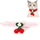 Pet Handmade Knitted Wool Cherry Cat Dog Collar Bib Adjustable Necklace, S 20-25cm, M 25-30cm