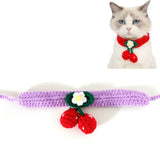 Pet Handmade Knitted Wool Cherry Cat Dog Collar Bib Adjustable Necklace, S 20-25cm, M 25-30cm