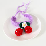 Pet Handmade Knitted Wool Cherry Cat Dog Collar Bib Adjustable Necklace, S 20-25cm, M 25-30cm