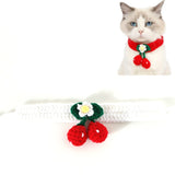 Pet Handmade Knitted Wool Cherry Cat Dog Collar Bib Adjustable Necklace, S 20-25cm, M 25-30cm