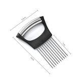 Stainless Steel Onion Fork Holder Pin Kitchen Vegetable Slicing Aid, Black Silver