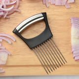 Stainless Steel Onion Fork Holder Pin Kitchen Vegetable Slicing Aid, Black Silver