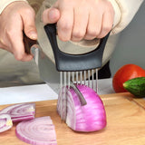 Stainless Steel Onion Fork Holder Pin Kitchen Vegetable Slicing Aid, Black Silver