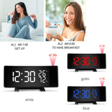 Three-color Projection Radio Alarm Clock USB Digital Alarm Clock Thermometer & Hygrometer, Three-color Projection