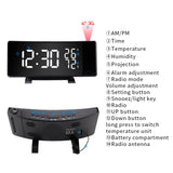 Three-color Projection Radio Alarm Clock USB Digital Alarm Clock Thermometer & Hygrometer, Three-color Projection