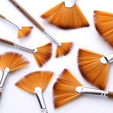 ZHU TING 9 PCS / Set Wooden Pole Fan-Shaped Nylon Hair Paintbrush Gouache Watercolor Acrylic Oil Painting Fishtail, Watercolor Oil Painting