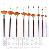 ZHU TING 9 PCS / Set Wooden Pole Fan-Shaped Nylon Hair Paintbrush Gouache Watercolor Acrylic Oil Painting Fishtail, Watercolor Oil Painting