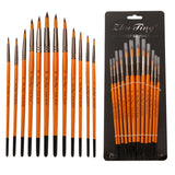 ZHU TING 12 PCS / Set Short Wooden Pole Nylon Hair Watercolor Hook Line Brush Nail Oil Painting Stroke Brush, Watercolor Hook Line Brush