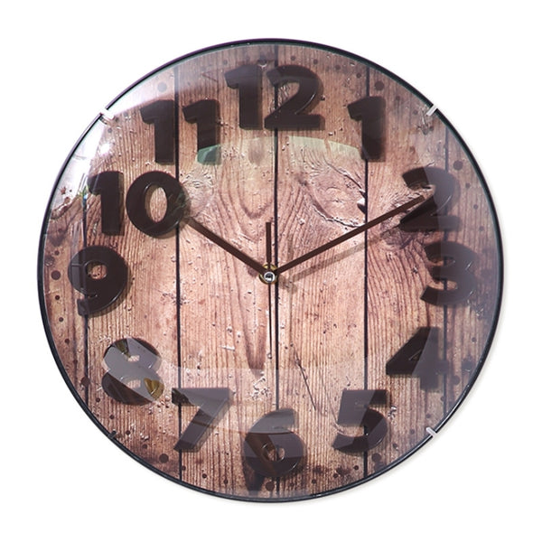 Simple Retro Imitation Wood Grain Three-dimensional Digital Round Wall Clock, Retro Imitation Wood Wall Clock