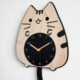 Wooden Cartoon Clocks Home Decoration Living Room Cat Wagging Tail Swinging Wall Clock, Cat Wagging Tail Wooden Clock