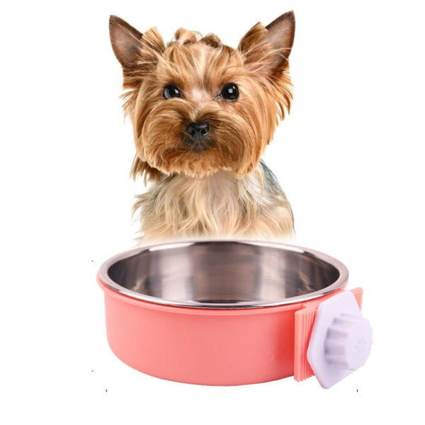 Pet Feeder Stainless Steel Dog Cat Bowl Hanging Fixed Dog Bowl Food Utensils, Large With  Steel Bowl, Small With  Steel Bowl