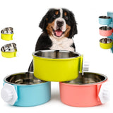 Pet Feeder Stainless Steel Dog Cat Bowl Hanging Fixed Dog Bowl Food Utensils, Large With  Steel Bowl, Small With  Steel Bowl