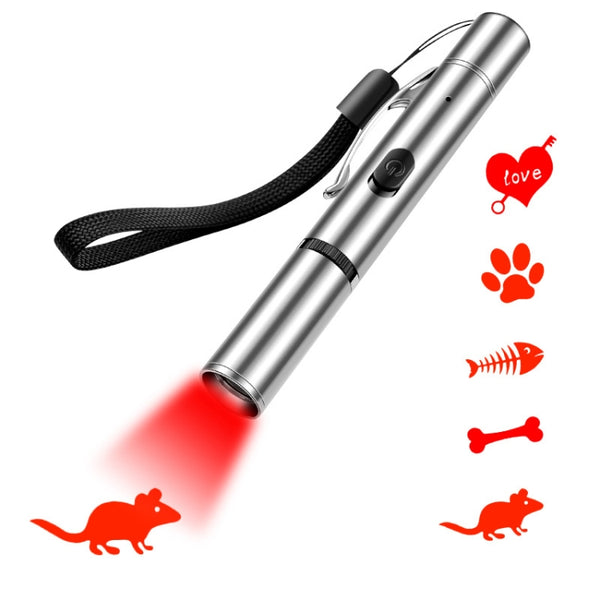 Rechargeable Projection Funny Cat Flashlight Multi-Pattern Pet Toy Stainless Steel Flashlight, Projection Funny Pet Toy, Projection Funny Cat Flashlight