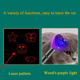 USB Rechargeable Laser Pattern Funny Cat Flashlight With Woods Purple Light Detection Lamp, Funny Cat Flashlight