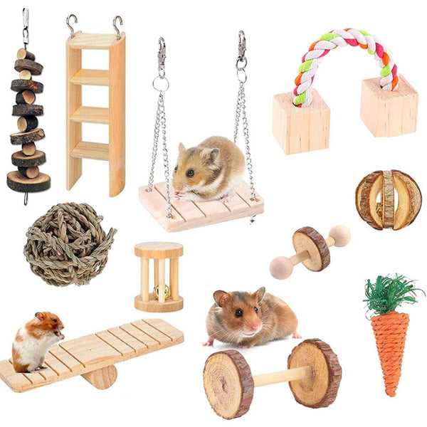 MT0018 Hamster Seesaw Climbing Ladder Gnawing Teeth String Wooden Set Toy, 11 PCS/Set Hamster Seesaw