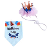 Pet Birthday Suit Pearl Crown Hat Triangle Scarf Combination Birthday Dress Up Pet Supplies, Balloon Pink, Balloon Blue, Color Tape Pink, Color Tape Blue