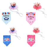 Pet Birthday Suit Pearl Crown Hat Triangle Scarf Combination Birthday Dress Up Pet Supplies, Balloon Pink, Balloon Blue, Color Tape Pink, Color Tape Blue