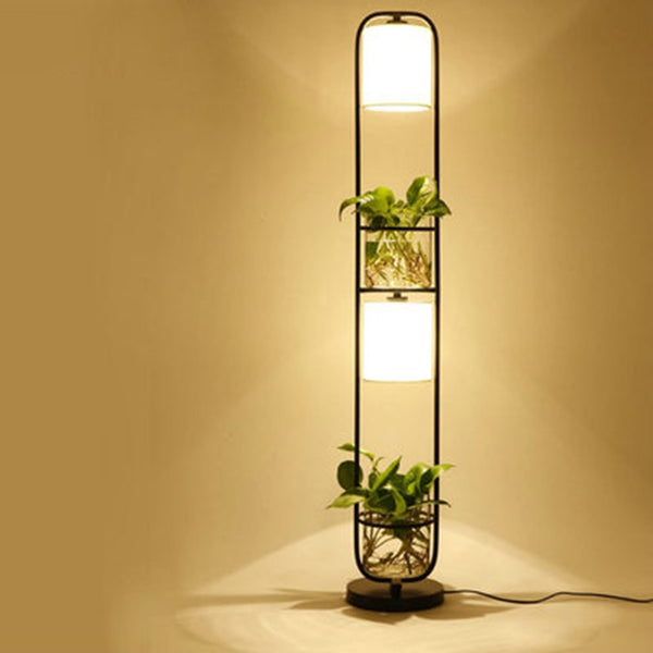 Modern Decoration Plant Flower Floor Lamp Fabric Lampshade Glass Study Stand Floor Light, US Plug