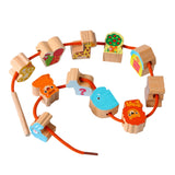 Wooden Toys Baby DIY Toy Cartoon Fruit Animal Stringing Threading Wooden Beads Toy, Animal, Sea Animal, Transportation, Vegetable and Fruit, Girl