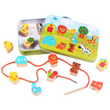 Wooden Toys Baby DIY Toy Cartoon Fruit Animal Stringing Threading Wooden Beads Toy, Vegetable and Fruit, Girl, Animal, Sea Animal, Transportation