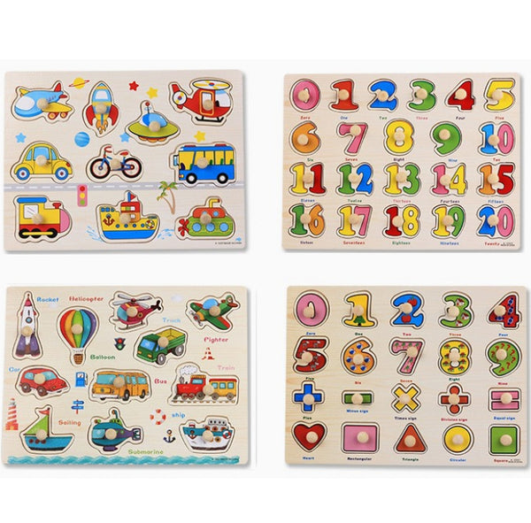 Wooden Puzzle Hand Grab Board Educational Toy Number Transport Pattern Puzzle Child Gift,, Random Style Delivery