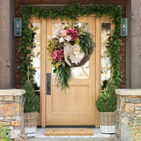 Garden Farmhouse Front Hanging Simulation Flower Ring Wreath Door Hanger, Flower Ring Wreath Door Hanger