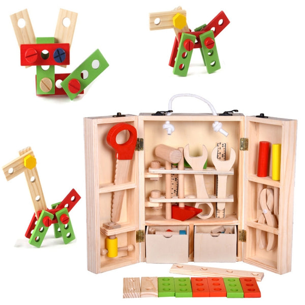 Wooden Carpenter Tool Set Maintenance Box Wooden Educational Toy for Children, Wooden Carpenter Tool Set