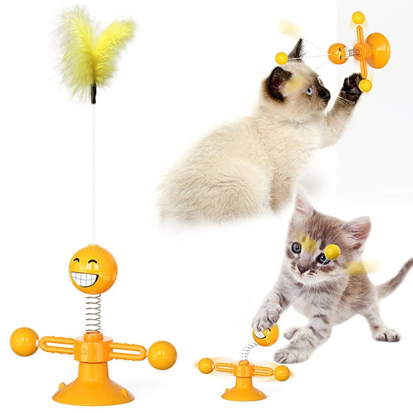 Spring Man Funny Cat Toy Cat Sucker Toy Funny Cat Feather Funny Cat Ball, Yellow, Pink, Brown