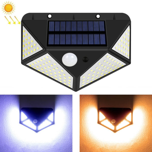 Solar LED Wall Light Body Induction Glowing All Around Home Garden Lamp, 128 LED Cool White, 128 LED Warm White