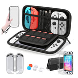 Game Console Crystal Shell Remote Sensing Cap Tempered Film Storage Bag Set For Switch OLED Console, Storage Bag+Crystal Case+Rocker Capx6+Tempered Film, White Storage Bag 14 In 1(Hand Rope), White Storage Bag 16 In 1