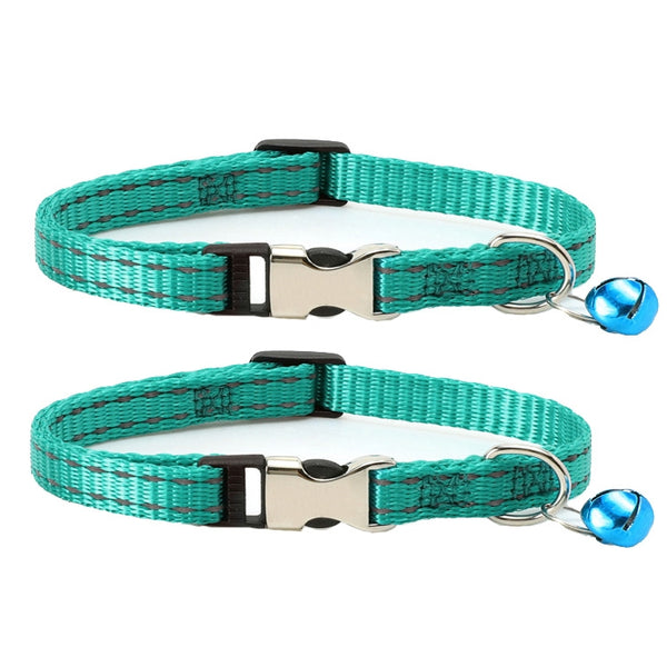 2 PCS Night Reflective Nylon Cat Collar With Bell, No Carving Green, No Carving Sky Blue, No Carving Purple, No Carving Grass Green, No Carving Black, No Carving Rose Red